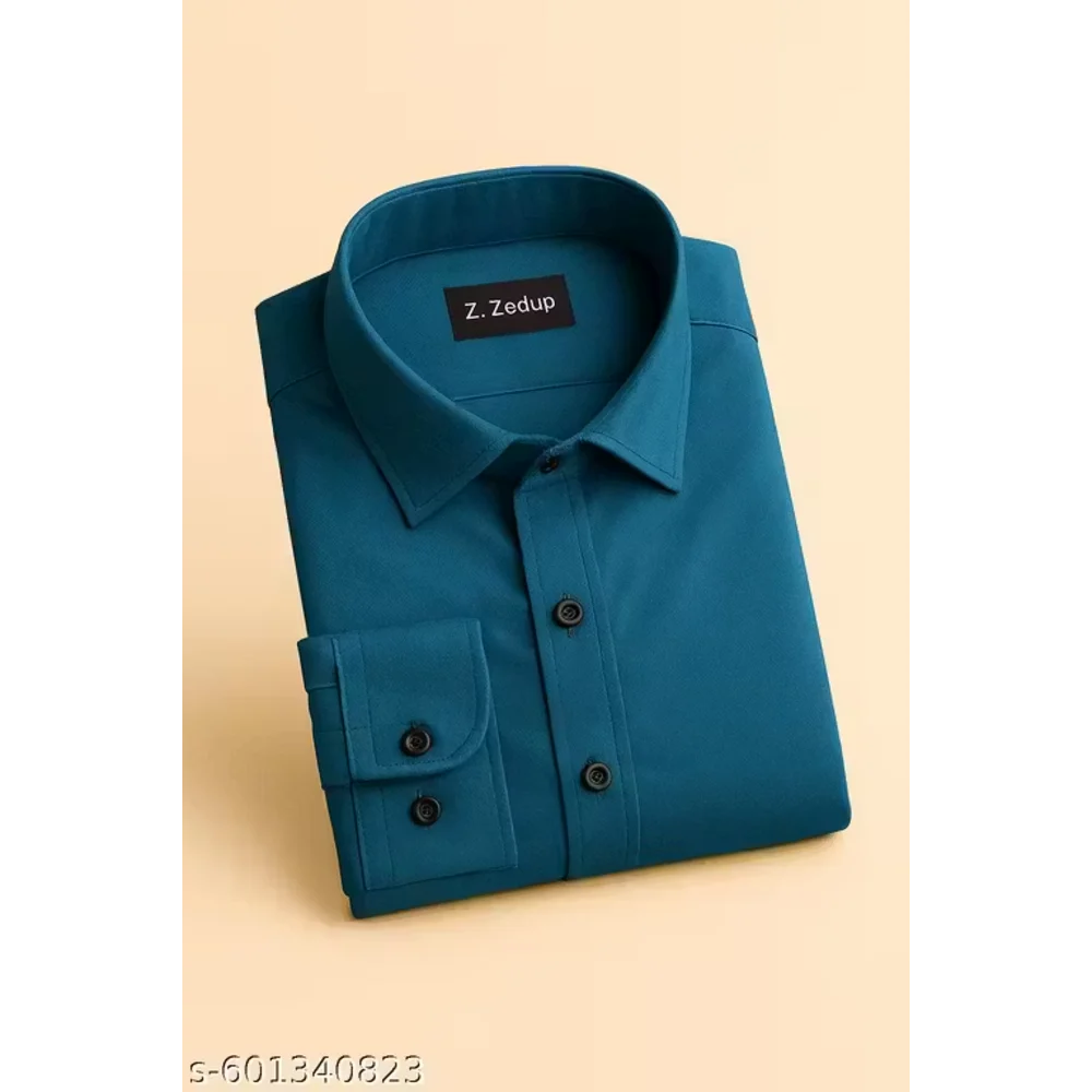 Men Teal Blue Cotton Blend Shirt