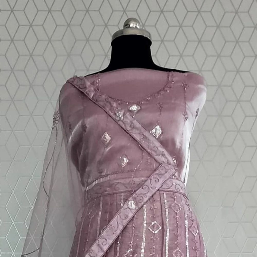 Silk Marocain Embroidered Partywear Lehenga