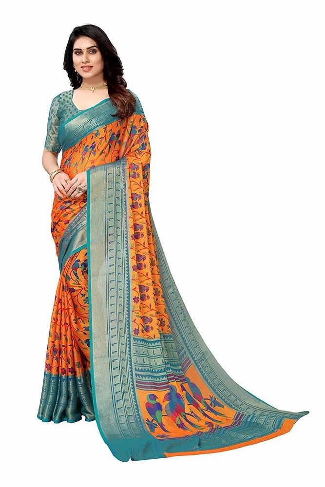 Chiffon Brasso Printed Saree with Blouse Piece