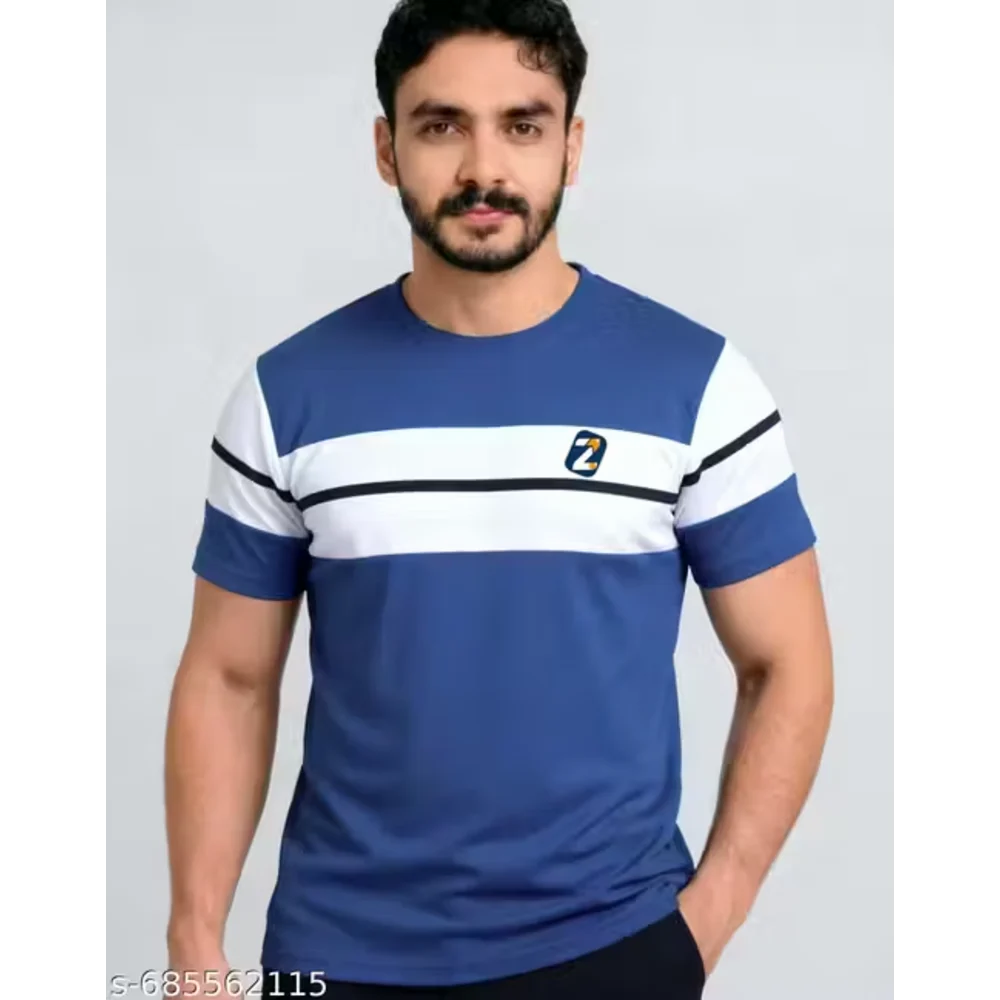 Men Lycra Blue T Shirts
