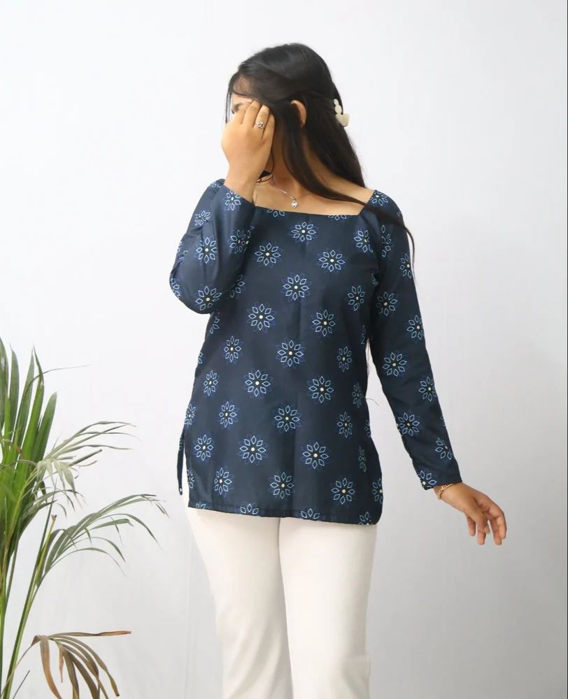 Bright Grey Printed Rayon Short Ladies Kurti