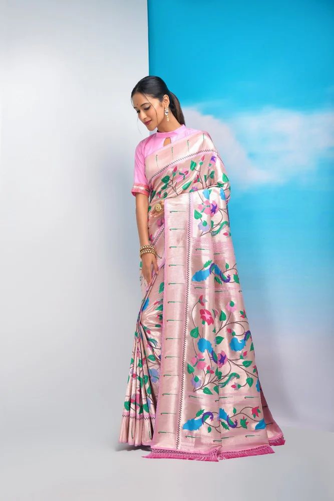 ladies Peach Paithani Saree