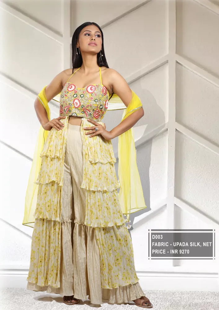 Indo Western Yellow And Beige Colour Salwar Set