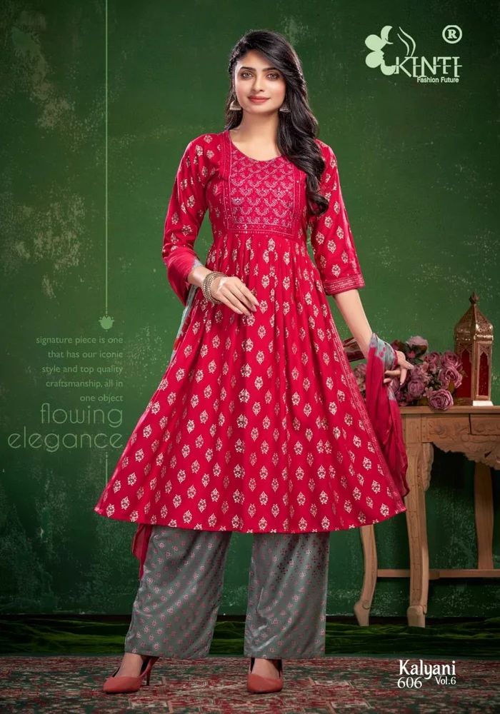 Rayon Nyra Cut Kurtis with Set