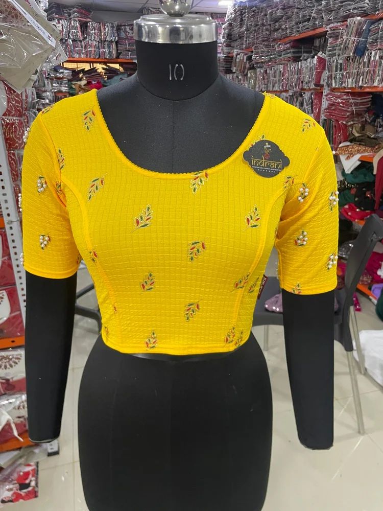 Golden Stretchable Lycra Blouse, Size: 36