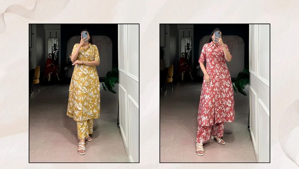Floral Print with Foil Work kurta and plazzo