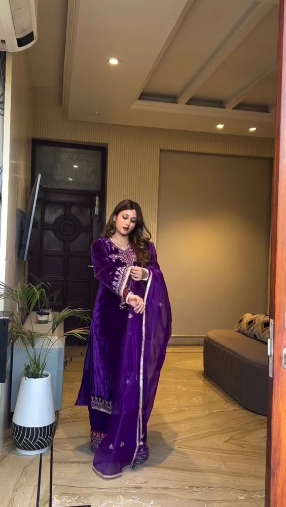designer velvet plazoo kurti set with dupatta