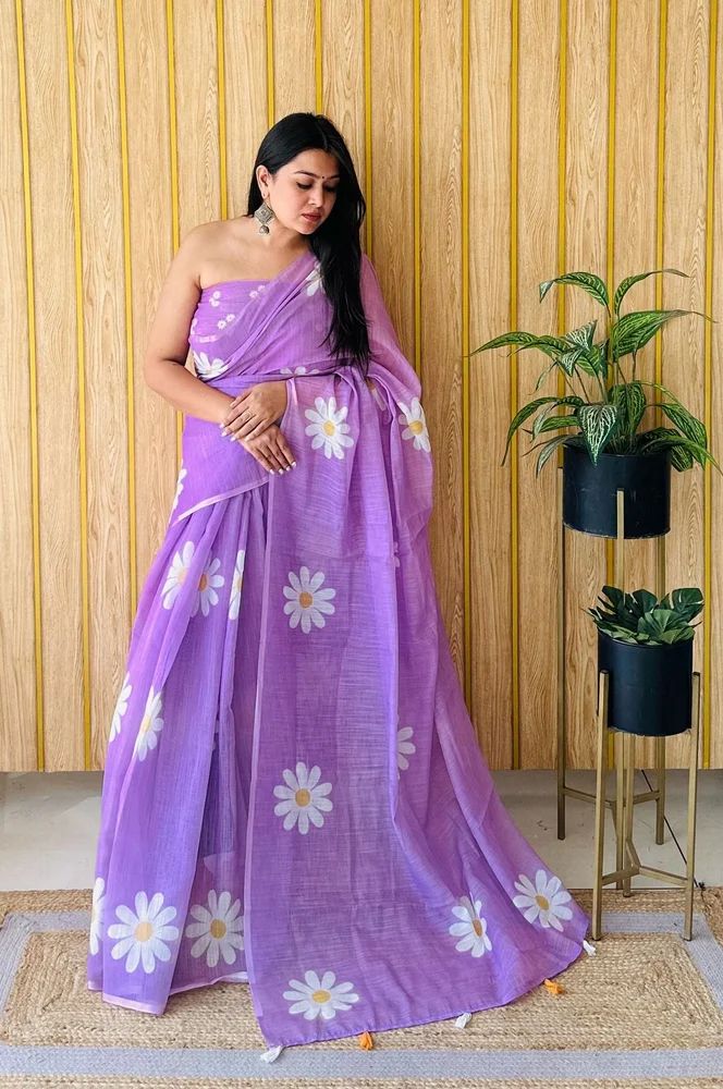Soft Linen Digital Print Cotton Sarees Collection
