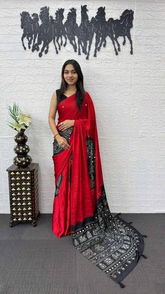 Model Silk Ajrakh With Mirror Work