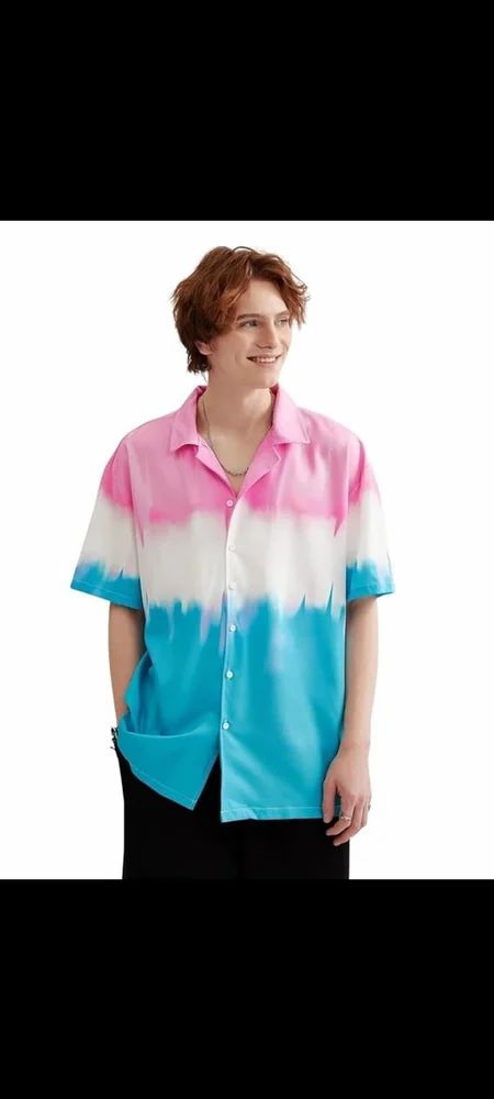 Cotton Hawaiian Print Shirt for Men with Spread Collar