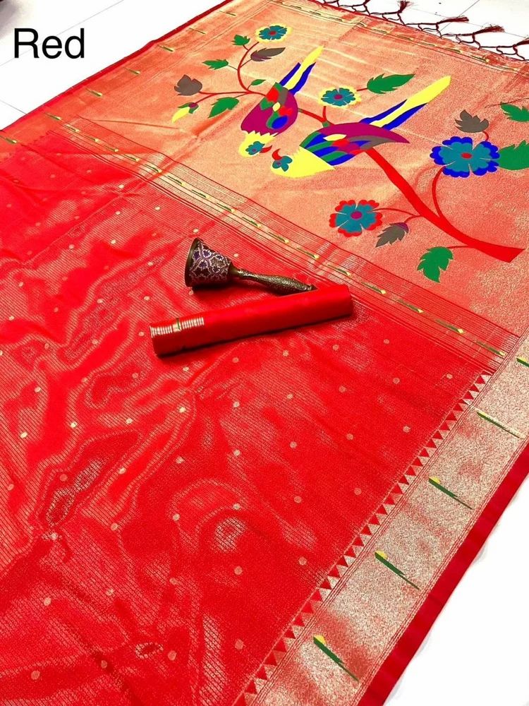 PURE SOFT ZARI KANCHIVRAM TISSUE PAITHANI SILK MUNIYA BODER SAREE AT WHOLESALE PRICE
