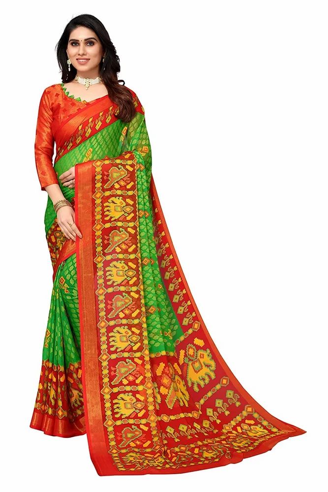 Gold Toned Printed Soft Chiffon Brasso Saree