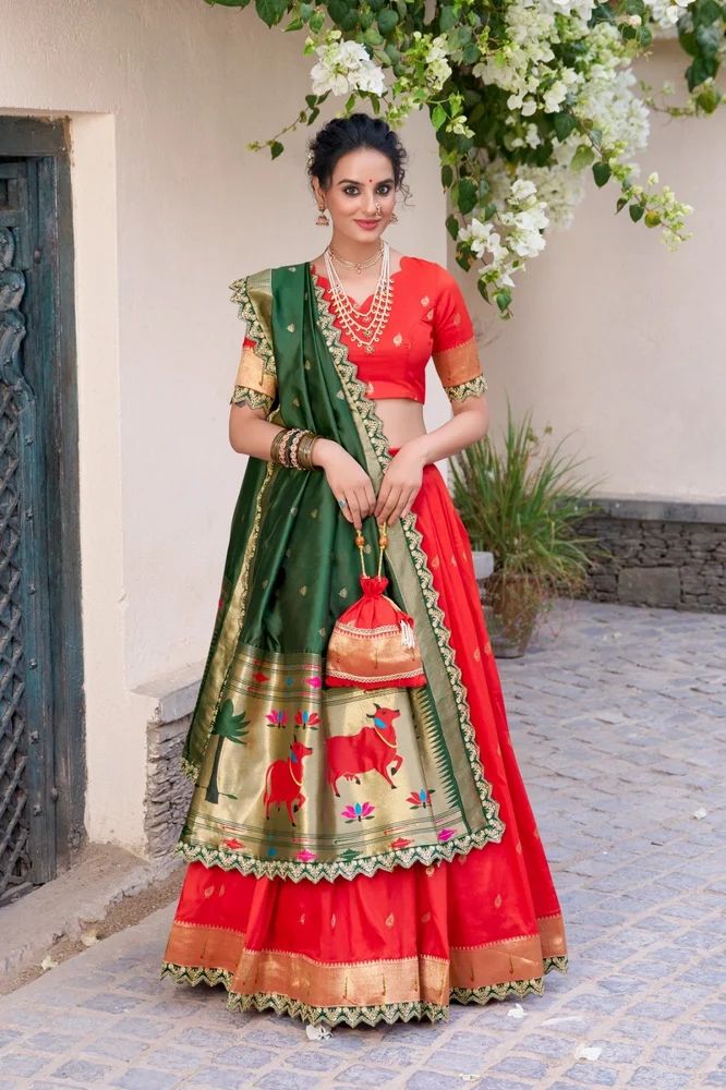TRENDY CULTURE'S Jacquard Silk Paithani Lehenga Choli