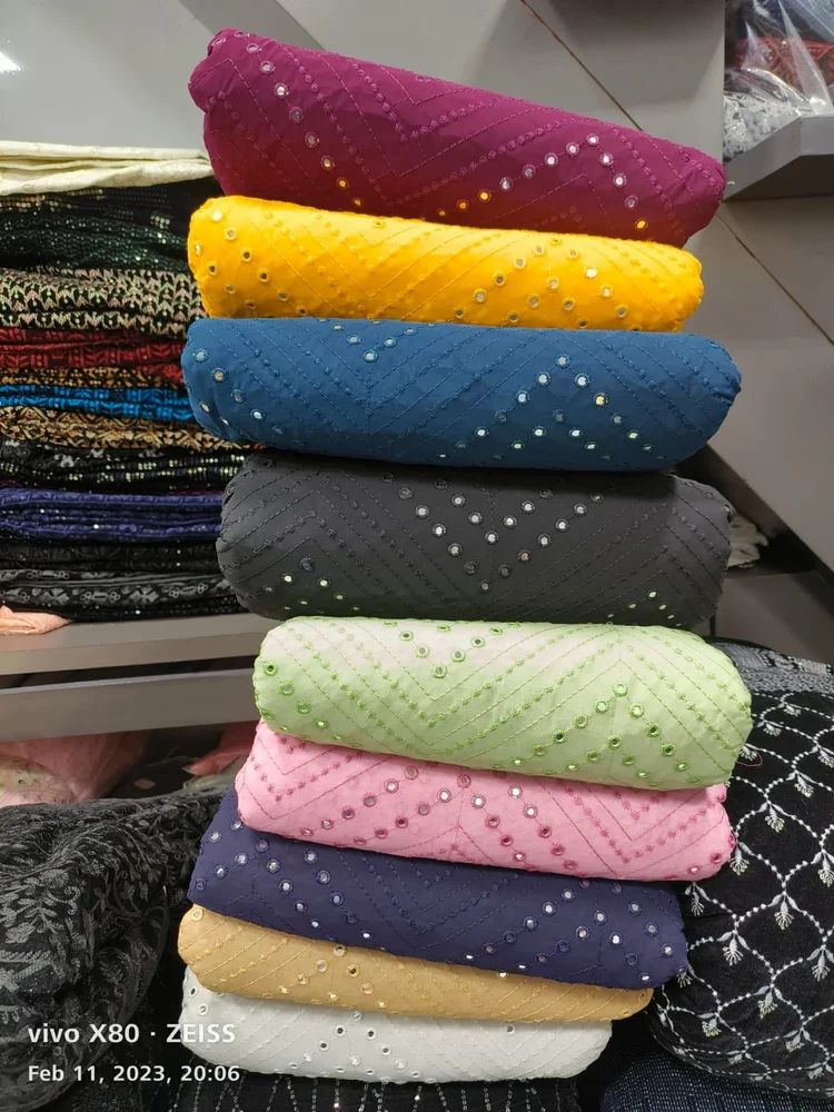 Mirror Work Embroidery Fabric