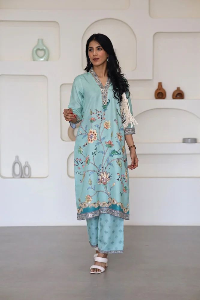 Green Floral Printed Kurti Set