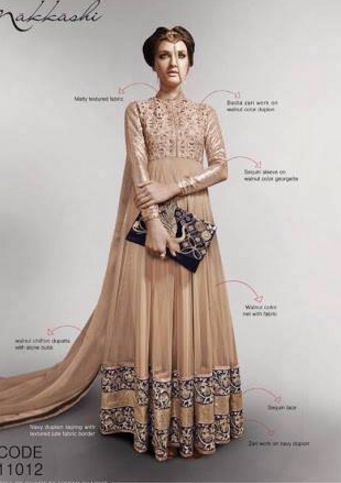 Sequin Sleeves On Walnut Colour Georgette Semi Stitched Suits
