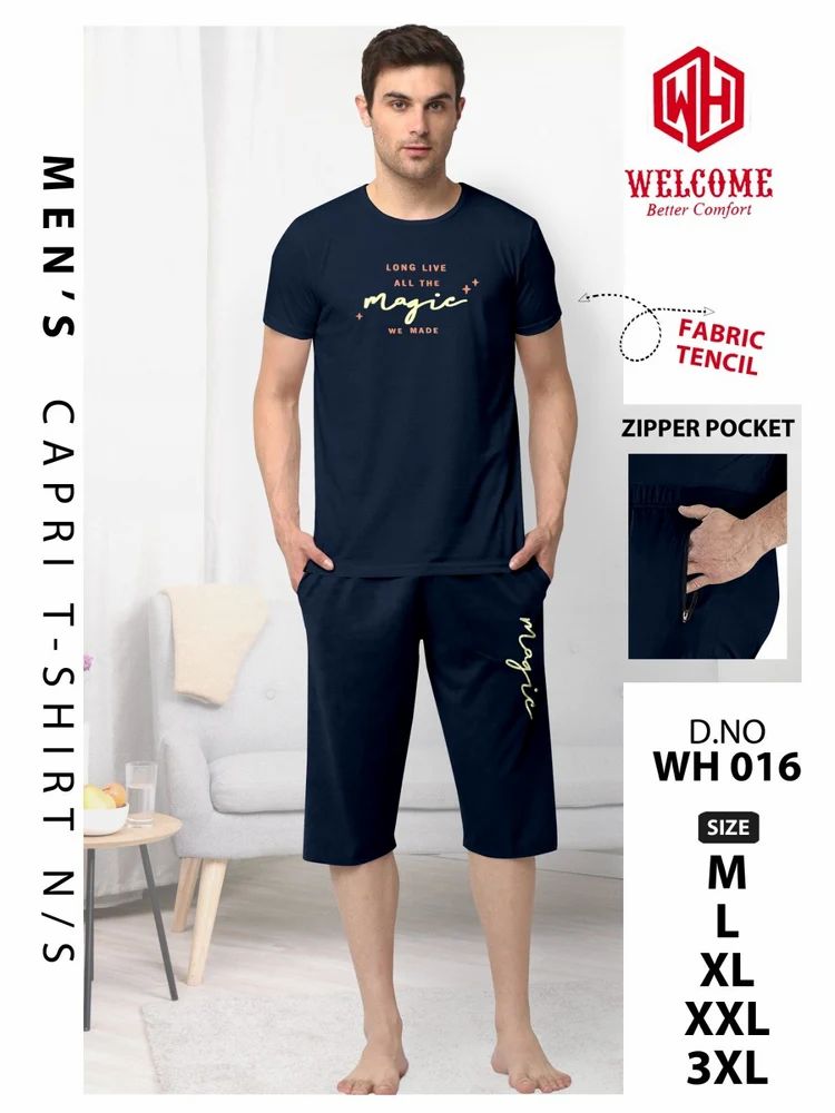 Men's Tencel Solid T-Shirt & Capri Set - Sizes M to 3XL