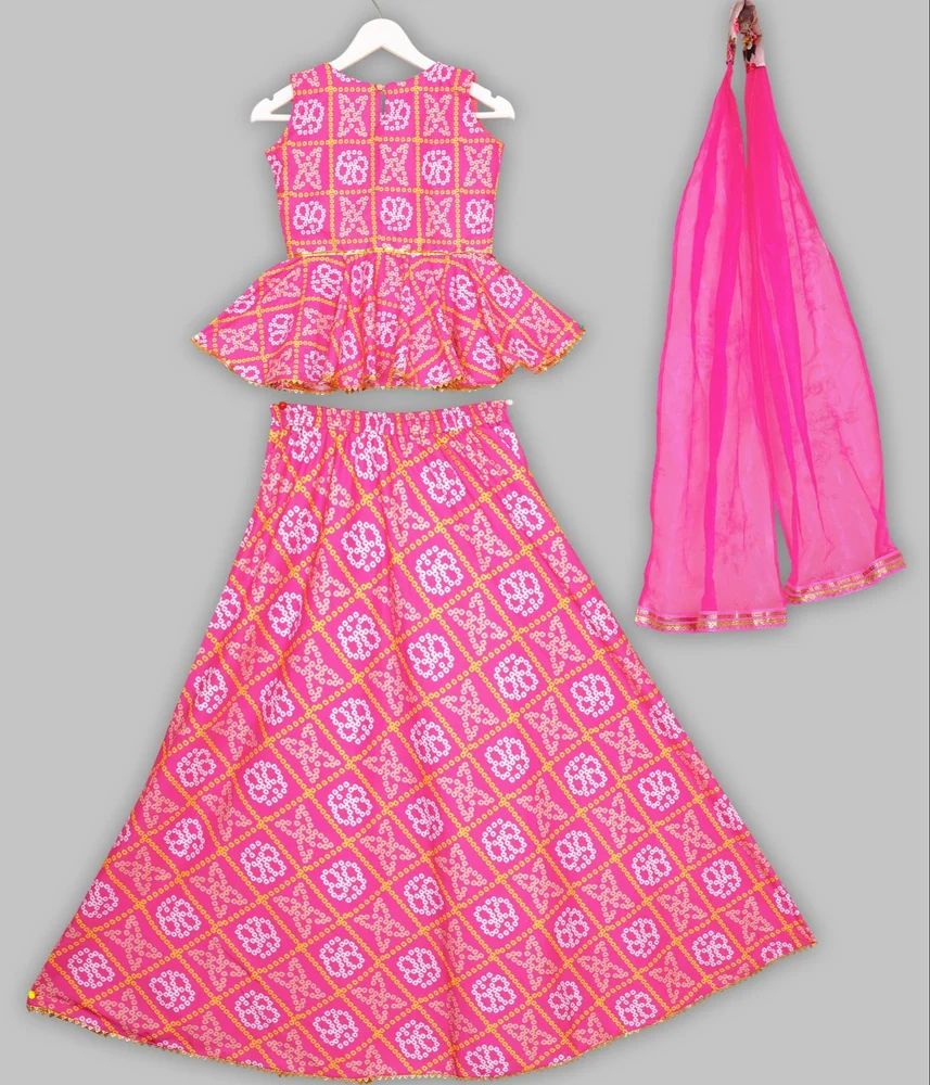Girl Pink Printed Cotton Lehenga Choli Set