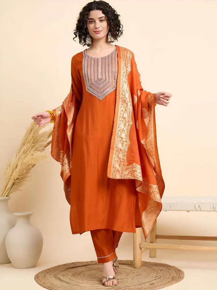 Cotton Silk  Kurta Pant Dupatta Set