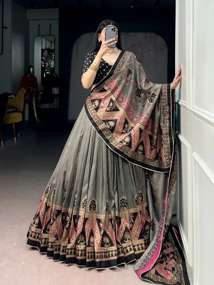 Silk Tussar Printed Lehenga Choli Set