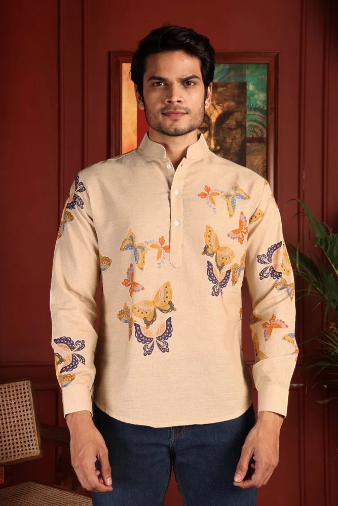 MENS KHADI SHORT KURTA