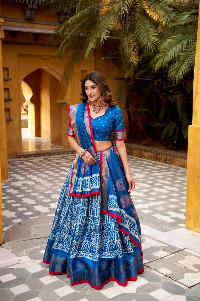 TRENDY CULTURE'S Dola Silk Lehenga Choli with Batik Print & Zari Weaving Work