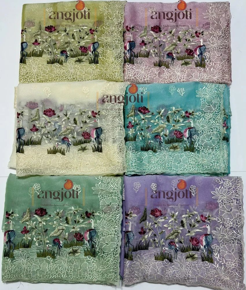 Designer Organza Embroidery work women Saree with matching blouse