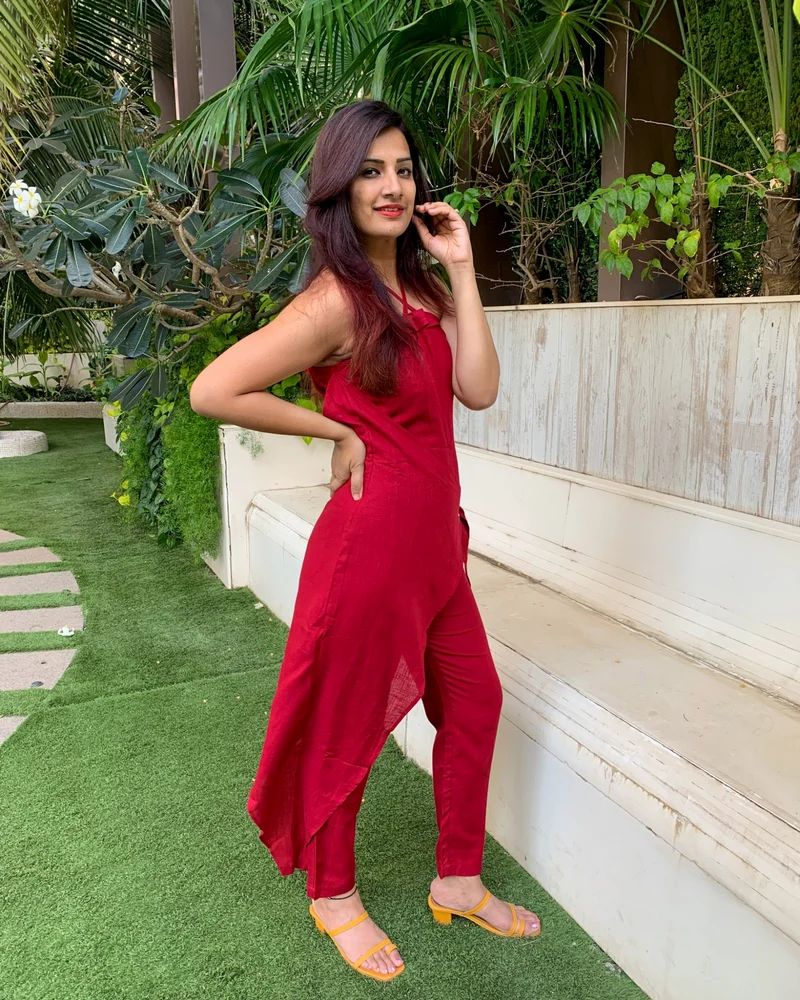 Red Wrap Around Crossover Strap Jumpsuit