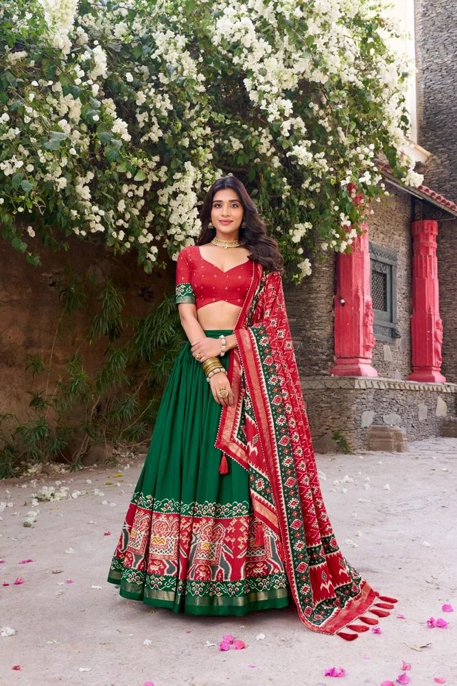 TRENDY CULTURE'S  Designer Tasar Silk Lehenga with Patola & Foil Work