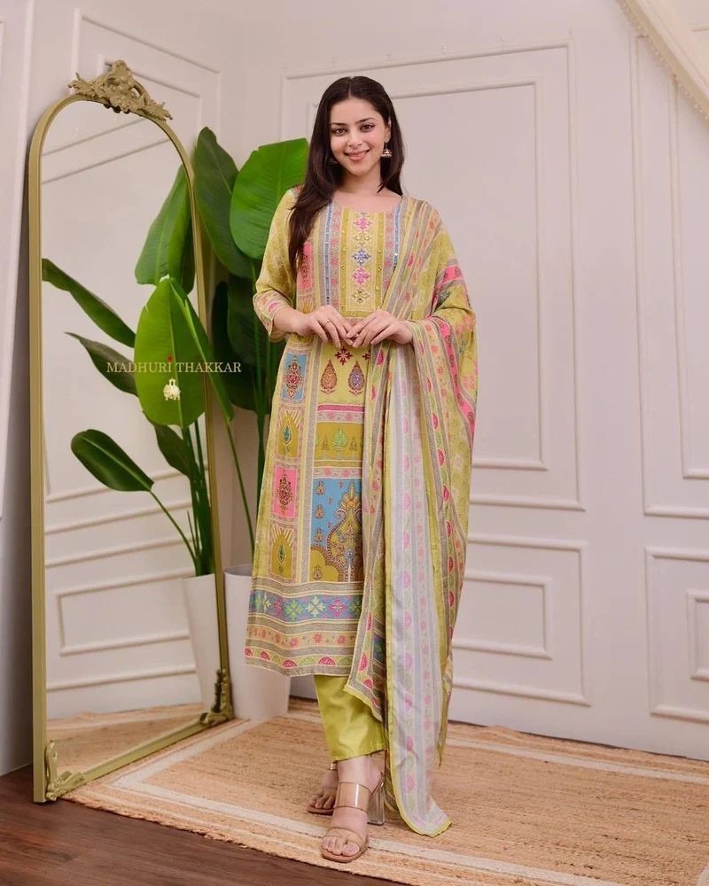 Model Satin Kurti Pant Dupatta Set