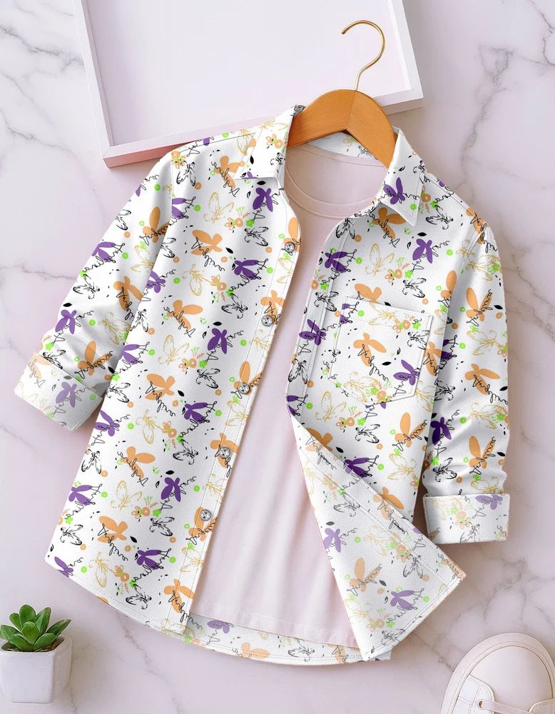 Snow White Boys Rayon Butterfly Print Shirt