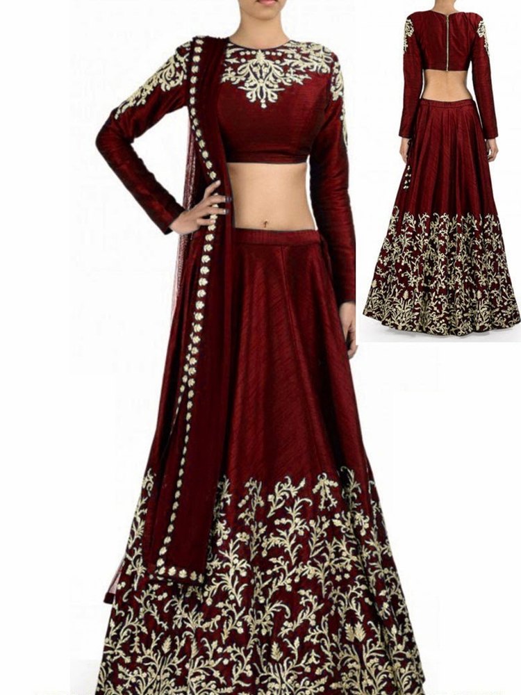Maroon Embroidered Lehnga