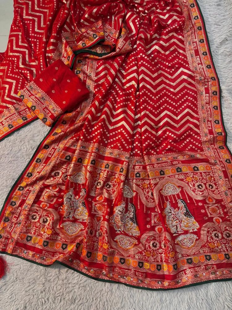 KARWA CHOWTH SPECIAL DOLA SILK WEAVING WITH ZARKHAN WORK SAREE AT WHOLESALE PRICE
