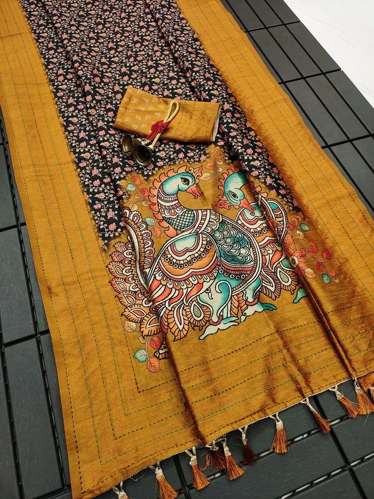 Tussar Silk saree with all over kantha stitch border unique  pattern