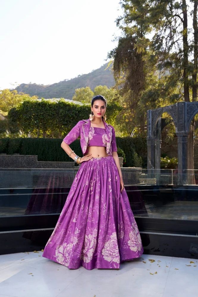 TRENDY CULTURE'S Designer Tasar Silk Floral Print Lehenga Choli