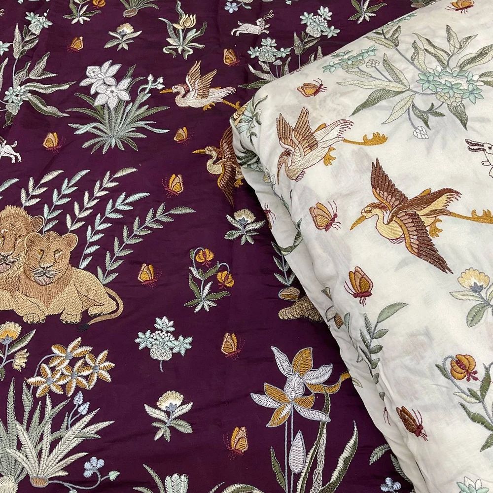 Trendy Lion Work Embroidery Fabric