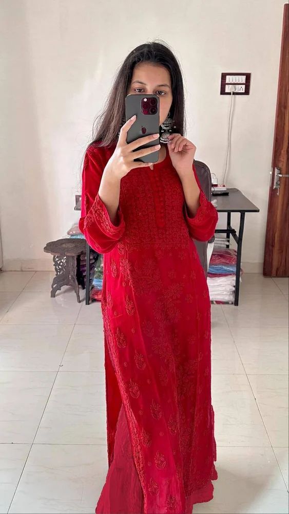 Georgette Kurti Pant Dupatta Suit Set