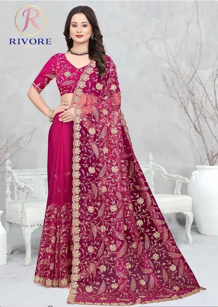 Pink Georgette Embroidery Saree