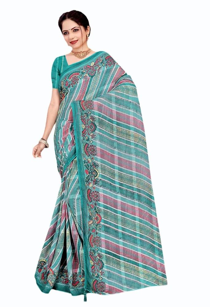 Sky Blue Dull Moss Jari Printed Saree