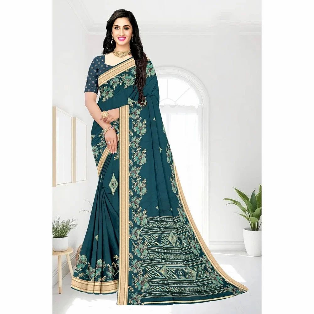 Ladies Yellow Printed Georgette Saree