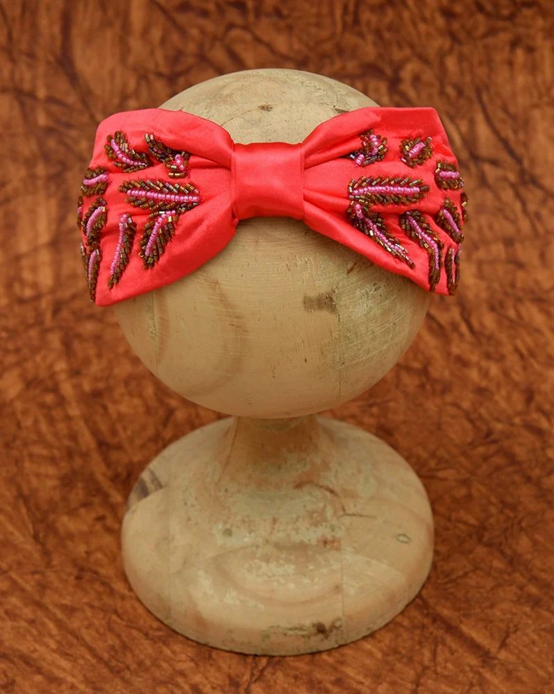 Red Embroidered Beaded Hairband