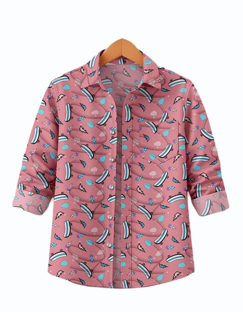 Millennial Pink Boys Rayon Skateboard Print Shirt