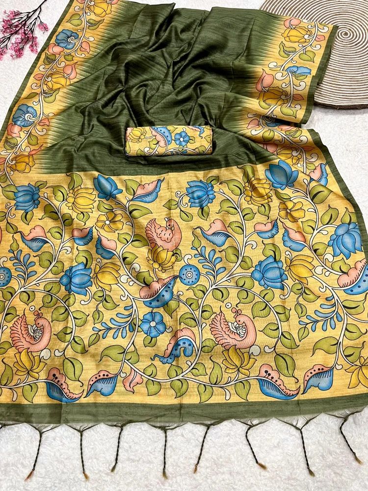 SOFT TUSSAR SILK KALAMKARI PRINTED SAREE AT WHOLESALE PRICE