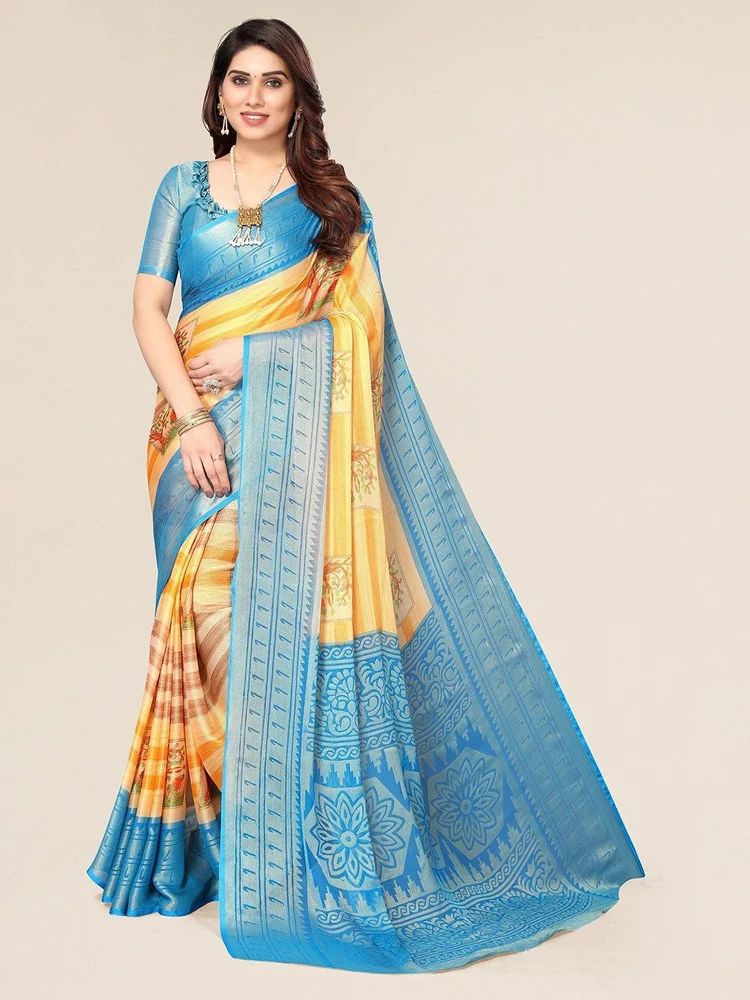 Toned Lining-Floral Motifs Printed Soft Chiffon Brasso Saree