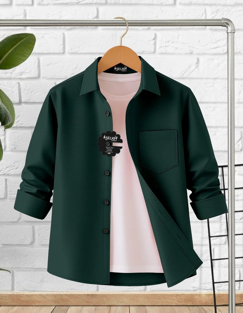 Forest Green Men Plain Cotton Shirt