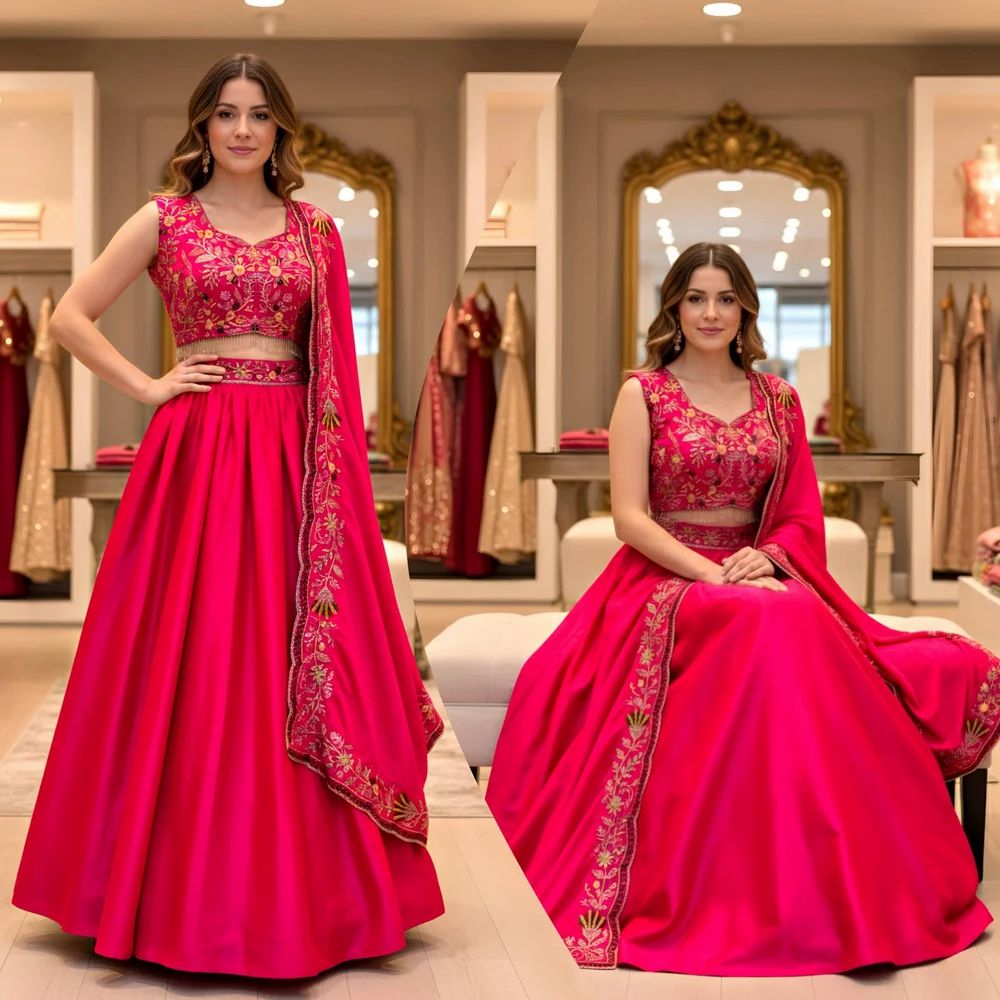 Designer Pink Embroidered Lehenga Choli with Dupatta