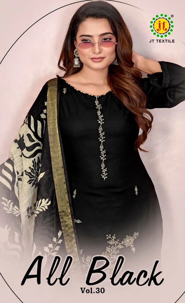JT ALL BLACK 30 PREMIUM WORK RAYON DRESS MATERIAL AT WHOLESALE PRICE