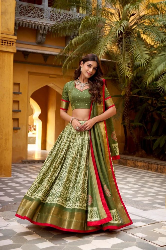 TRENDY CULTURE'S Dola Silk Lehenga Choli with Batik Print & Zari Weaving Work