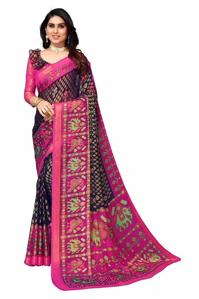 Gold Toned Printed Soft Chiffon Brasso Saree