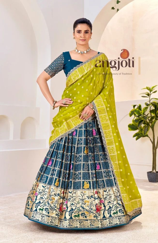 women jacquard silk lehenga choli with contrast mustard dupatta